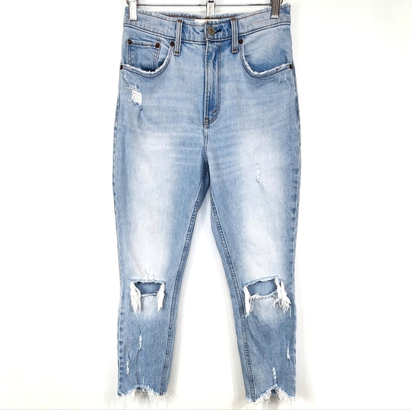 Abercrombie & Fitch High Rise Mom Jean Tapered Cropped Distressed Ripped 26 2 - Picture 2 of 10